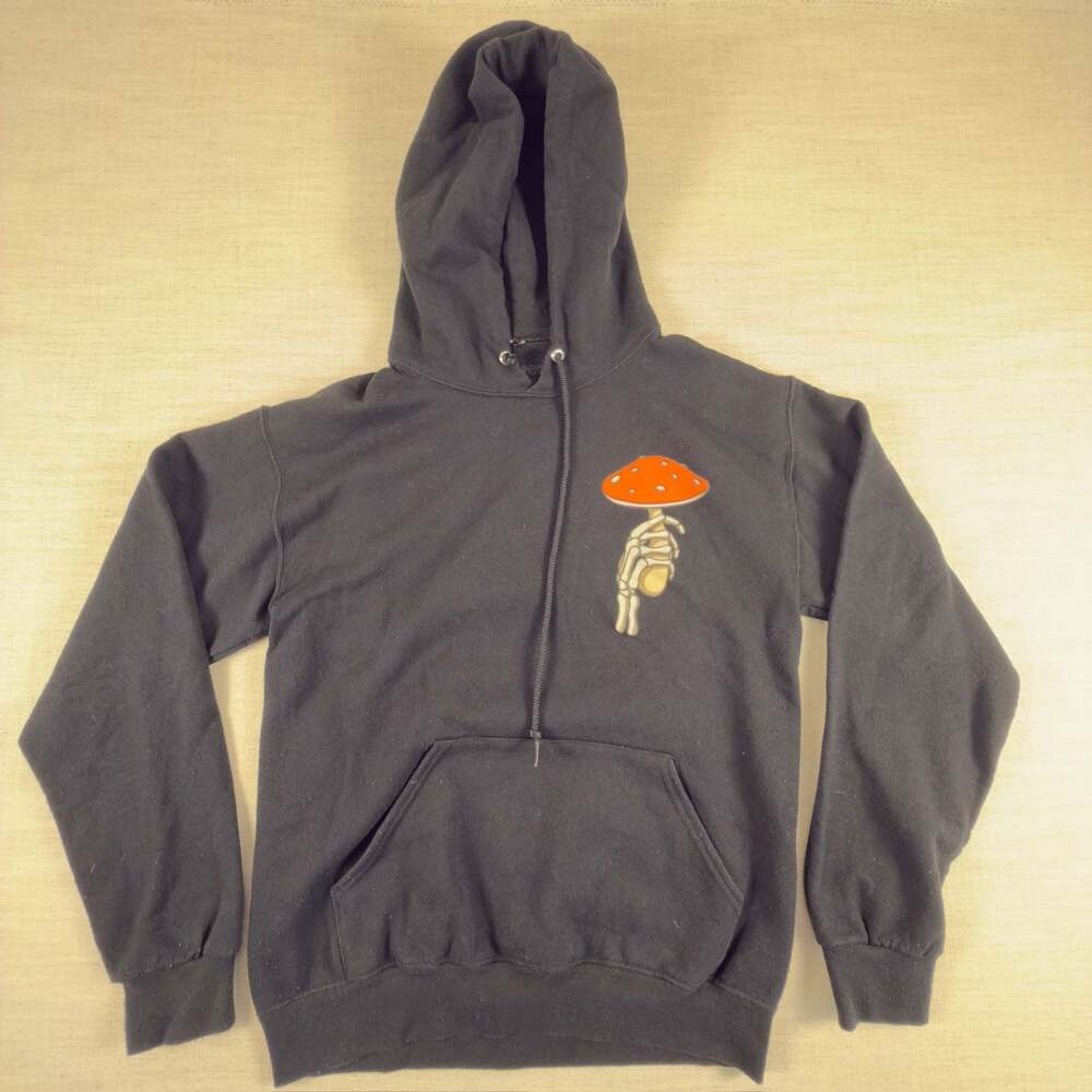 Bowery Supply Co. Skeleton‎ Hand Mushroom Graphic Hoodie Black Size Small